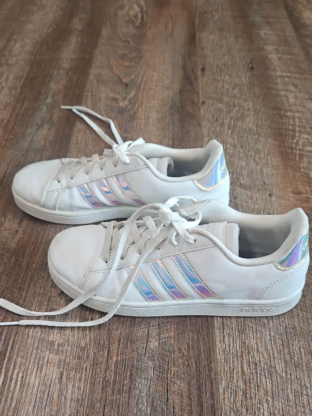 adidas Kids White Sneakers with Iridescent Stripes